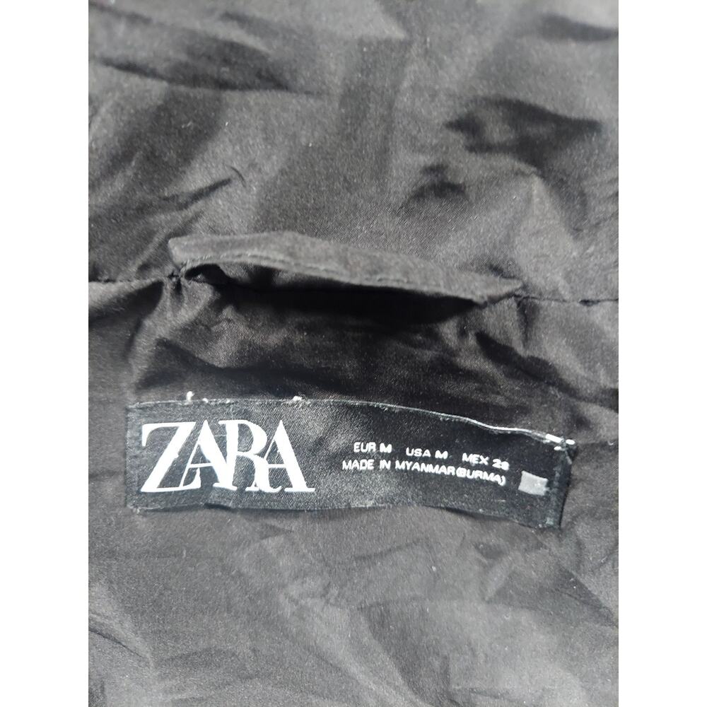 Zara Women's M Black Hooded Puffer Jacket Coat Heavy Quilted Streetwear Full Zip - Picture 9 of 11